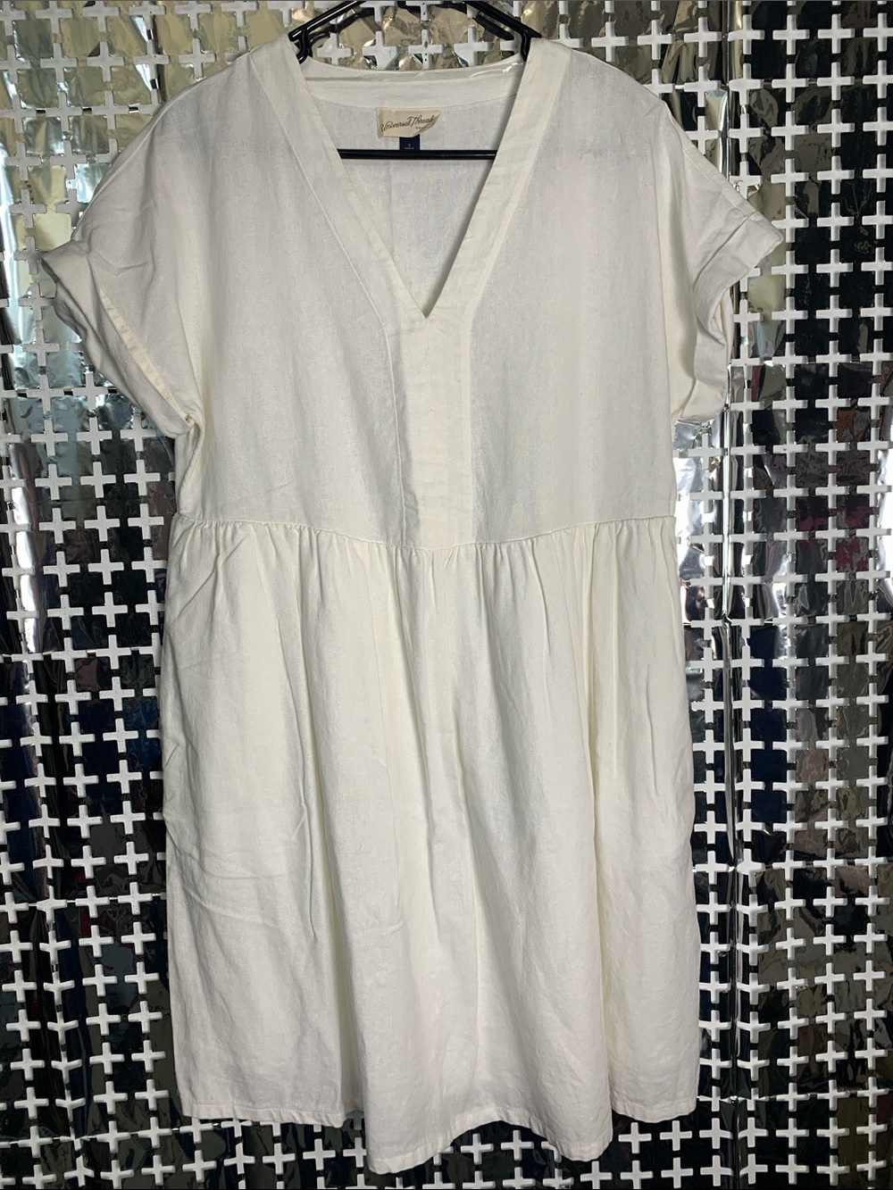 Universal Thread White V-Neck Gathered Mini Dress